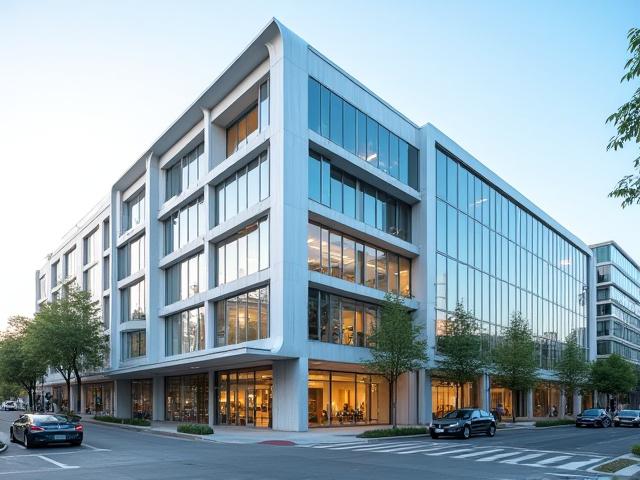 Modernes Bürogebäude in der Stadt mit heller Fassade