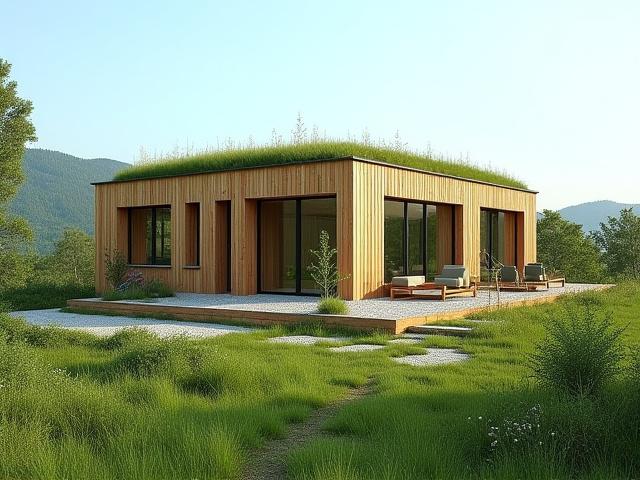 Ökologisches Einfamilienhaus mit Holzfassade und Gründach
